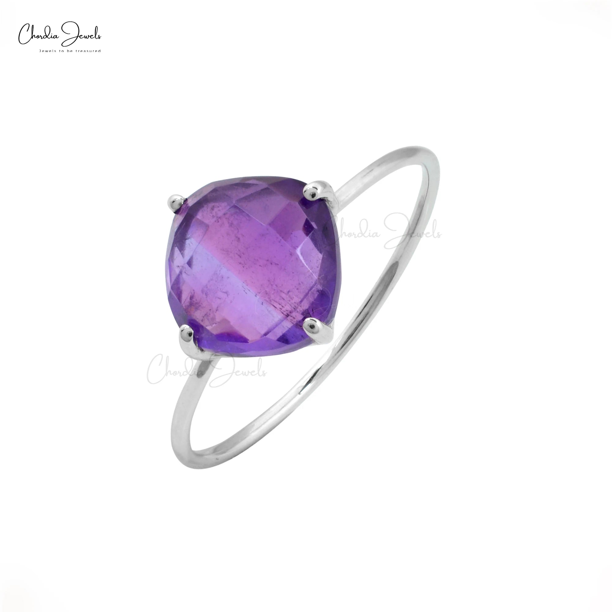 Trending Products Natural 8mm Prong Set Amethyst Gemstone Ring with 14k White Gold Solitaire Ring Ready to Ship Size US-6.5 TAVEN System LLC