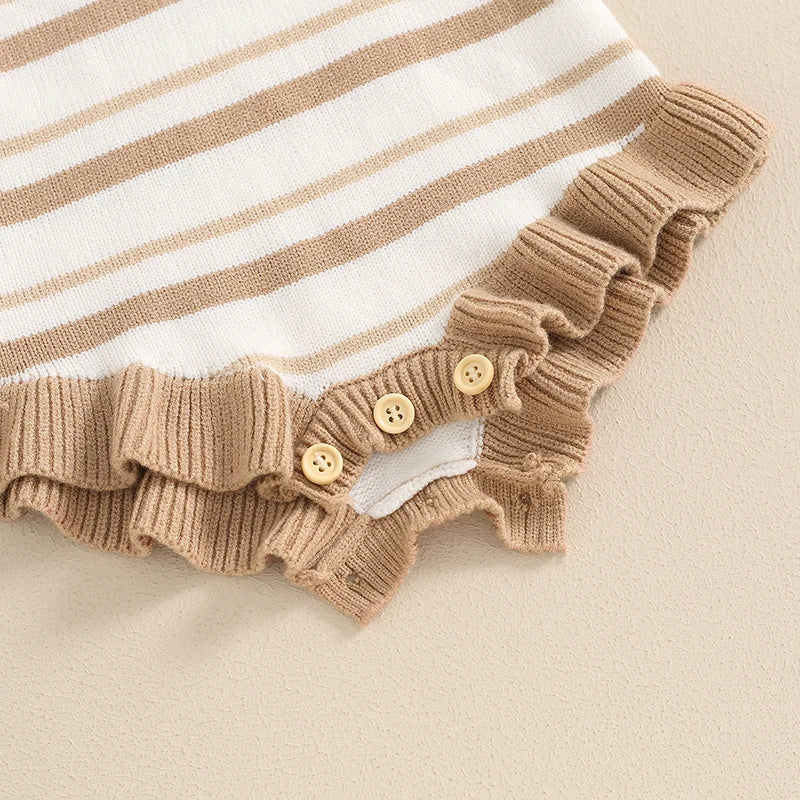 Baby Girl Ribbed Bow Strap Ruffle Sleeveless Summer Romper