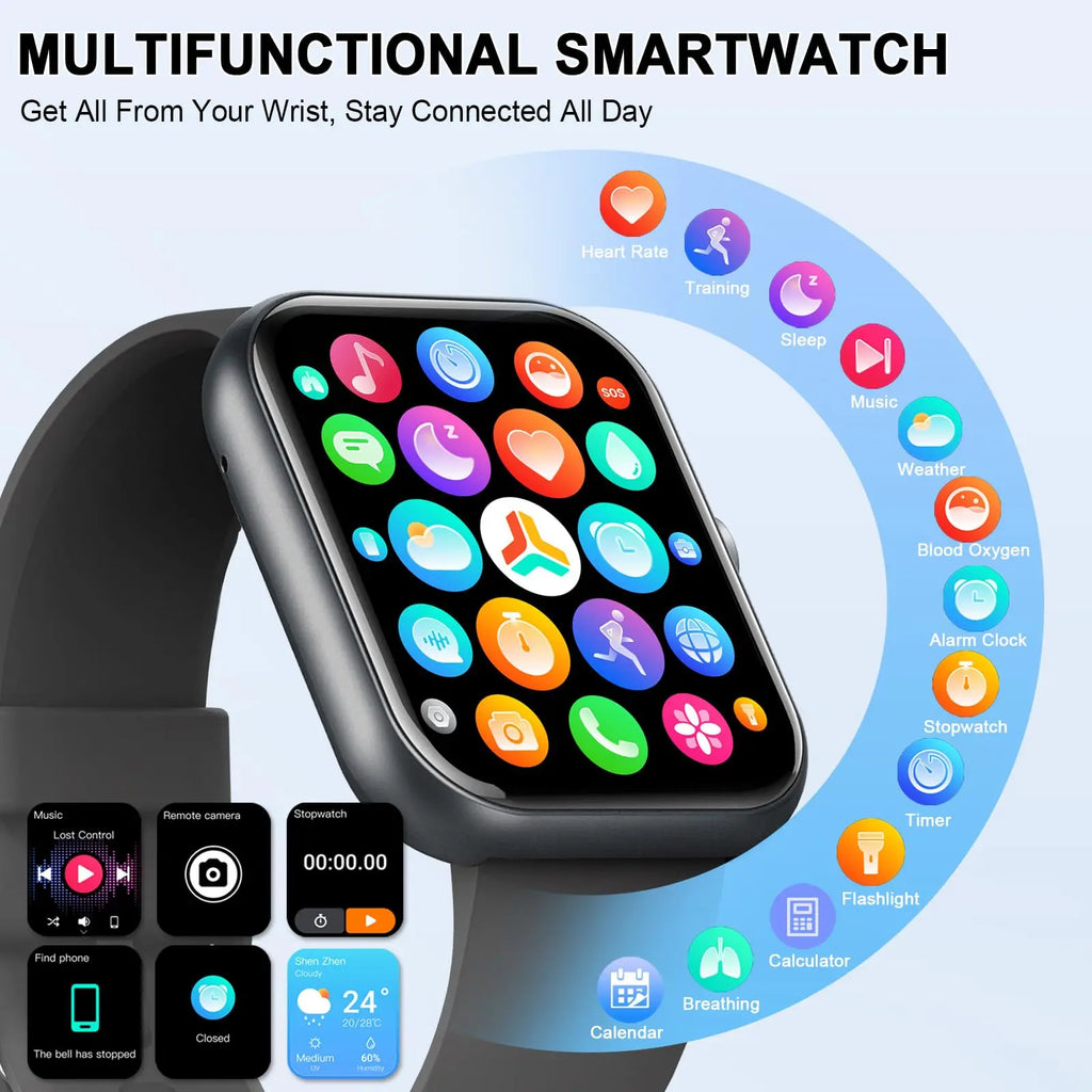 Smart Watch(Answer/Make Calls), 1.96" Smartwatches, Fitness Tracker, Sleep Monitor, Pedometer, 100+ Sport Modes, IP68 Waterproof TAVEN System LLC