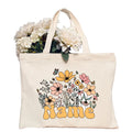 Personalized Flower Name Canvas Tote Bag Women Shoulder Shopper TAVEN System LLC