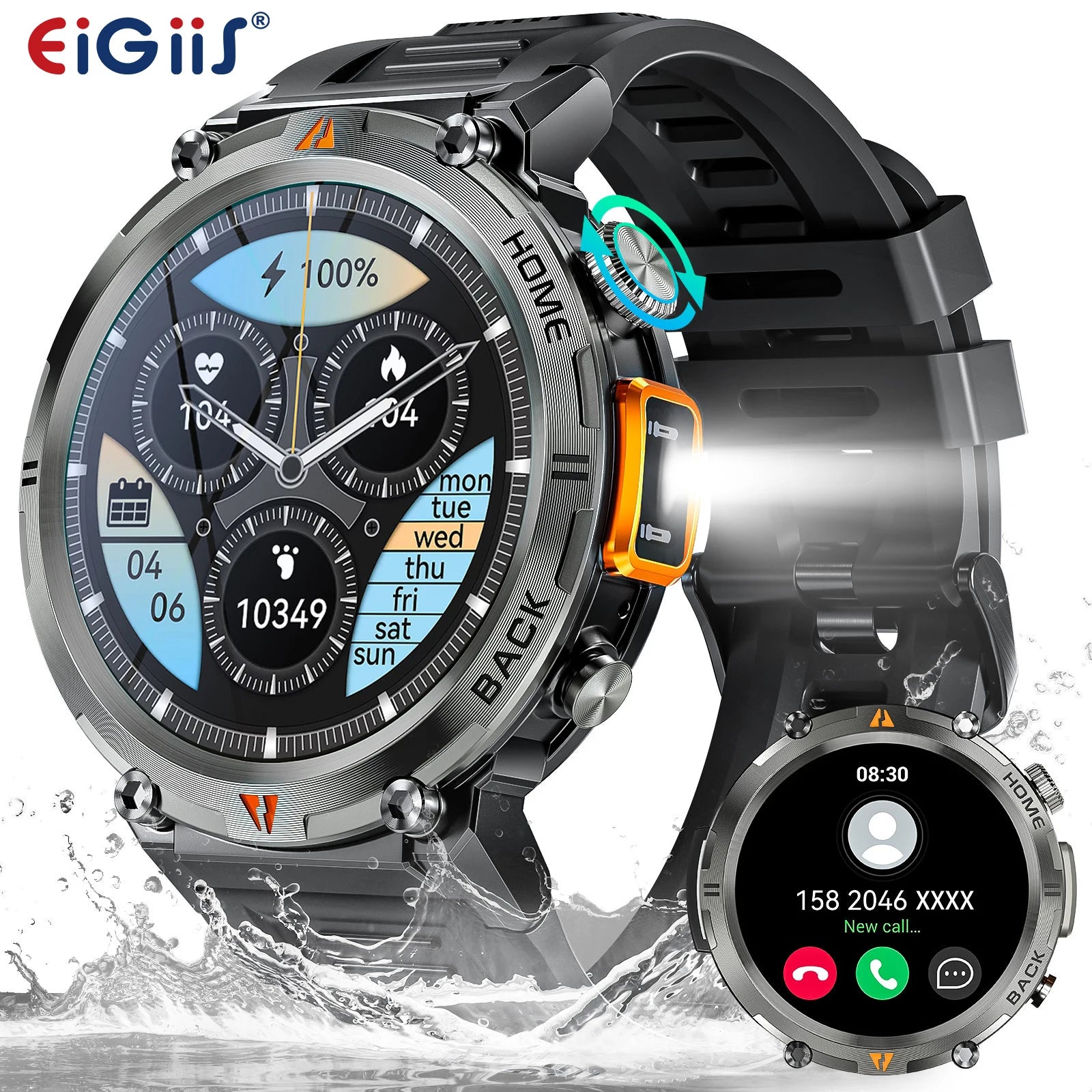 EIGIIS KE3 2025 New Bluetooth Call smartwatch for men Full Touch Screen With Health Monitor heart rate Flashlight Smart watch TAVEN System LLC