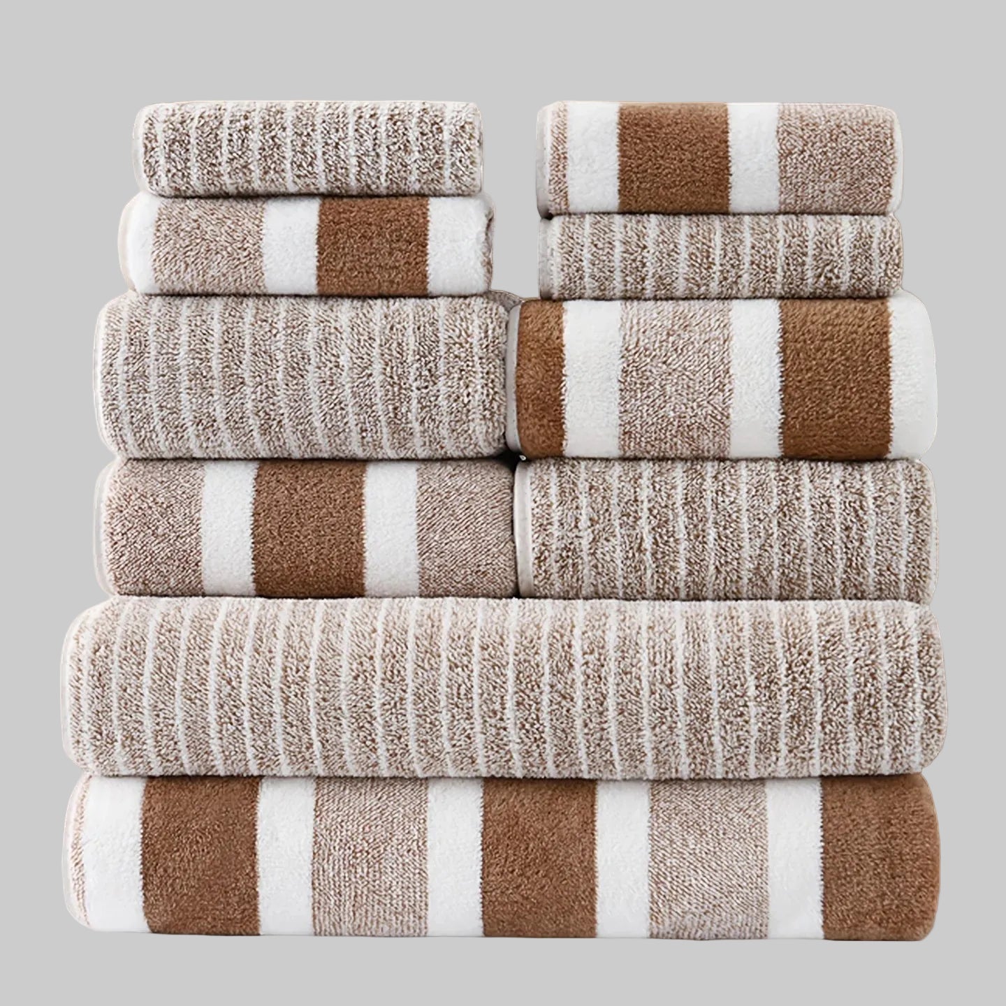10-Piece Ultra Absorbent Towel Set, Lint-Free & Super Soft Two-Tone Striped Bath Towel Collection, Premium Microfiber Bathroom Towel Set Includes 2 Bath Towels, 4 Face Towels & 4 Hand Towels, Suitable for Bathroom, Spa & Hote TAVEN System LLC