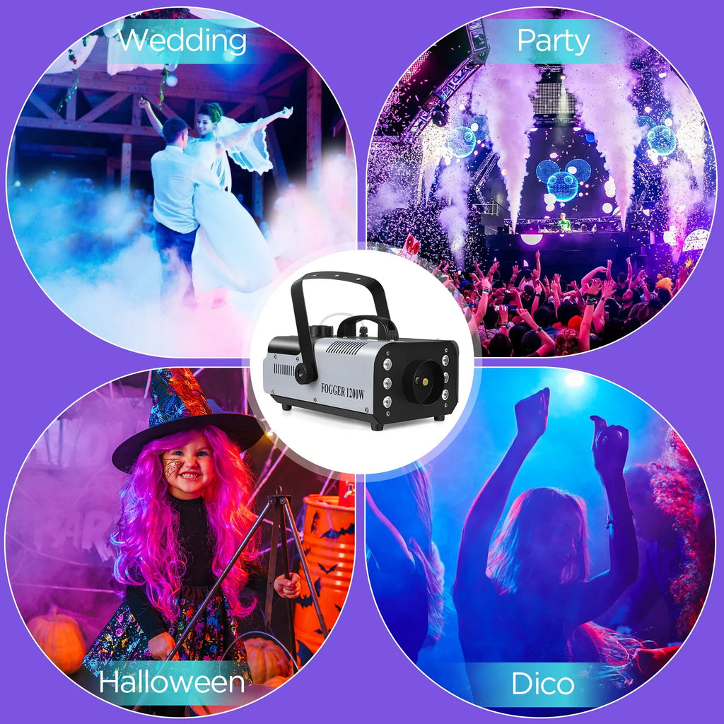 U'King 1200W Fog Machine 6LEDs Remote Fogger Ejector Disco Colorful Smoke Machine DJ Christmas Party Effects Stage Light TAVEN System LLC