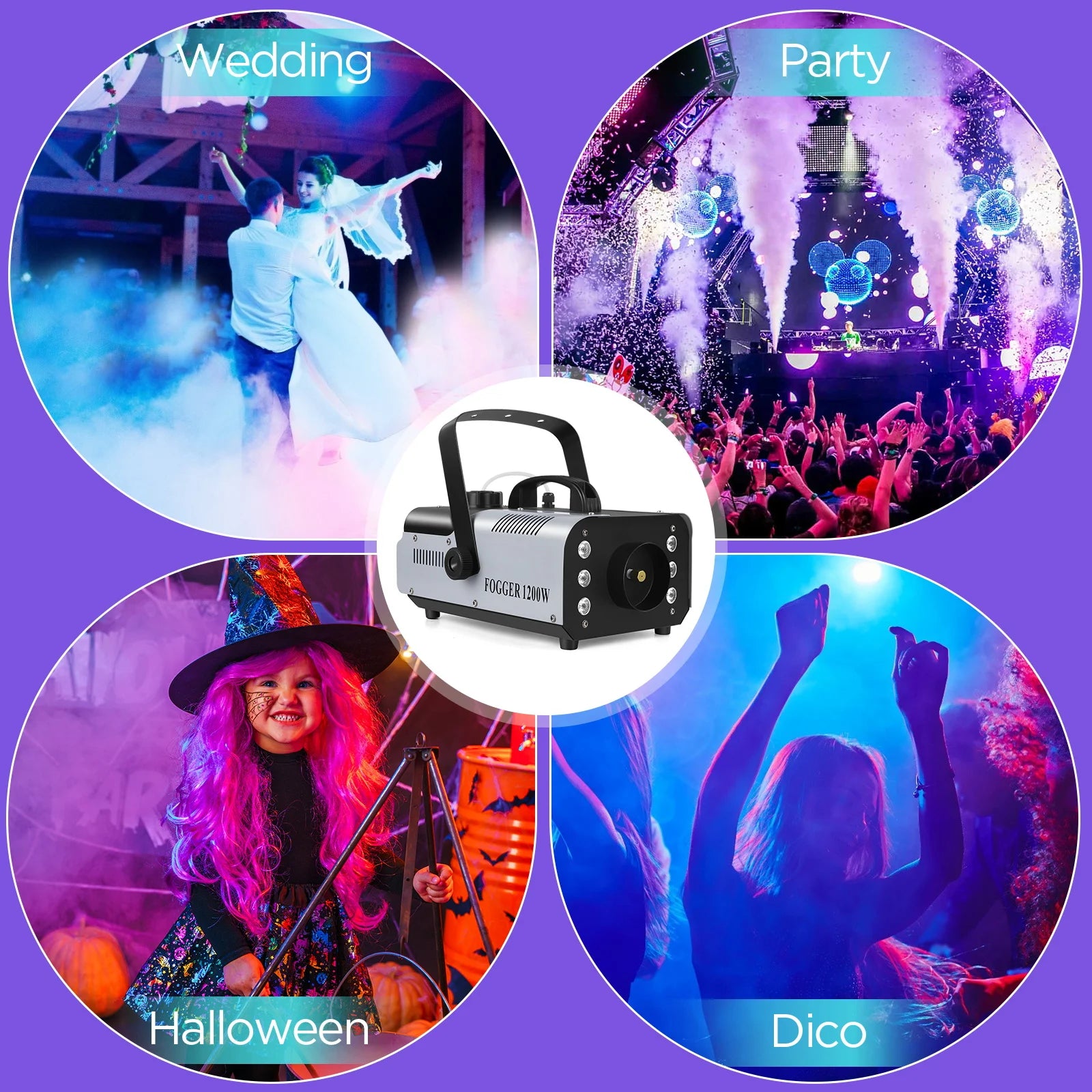 U'King 1200W Fog Machine 6LEDs Remote Fogger Ejector Disco Colorful Smoke Machine DJ Christmas Party Effects Stage Light TAVEN System LLC