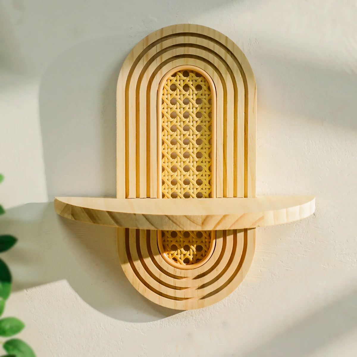 1Pc Boho Style Wooden Wall Shelves - Geometric Wall Mounted Shelves, Natural Wood Finish, Modern Home Decor, Plant Decorative TAVEN System LLC