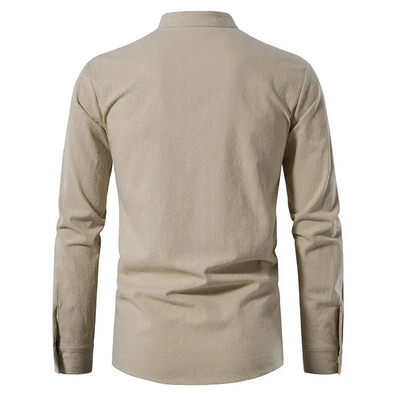 Men's  Casual Henley Shirt  Stand Collar Long Sleeve with Drawstring Cuffs Casual Henry Collar Shirt TAVEN System LLC
