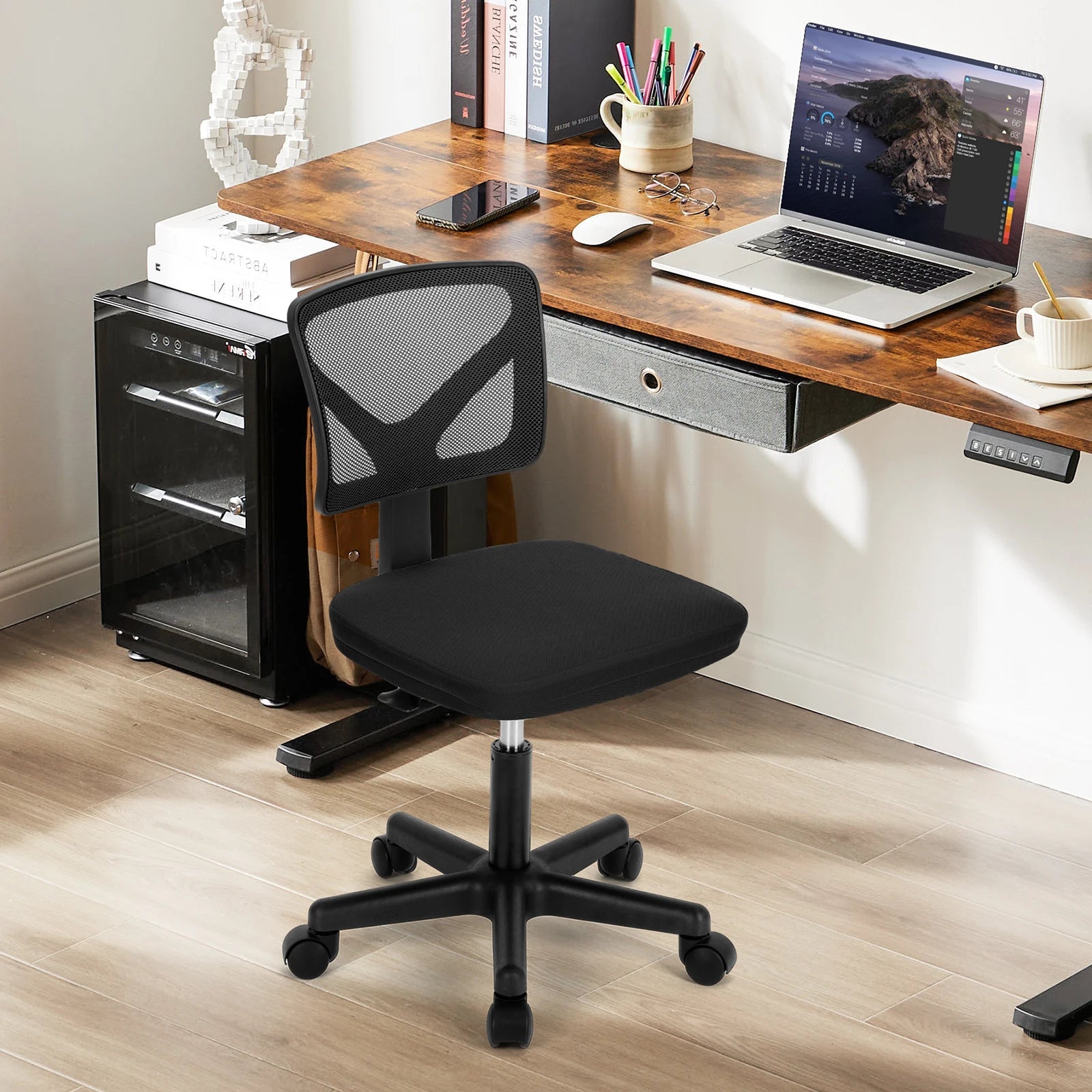 JHK Armless Mesh Office Chair with Lumbar Support and Wheels TAVEN System LLC
