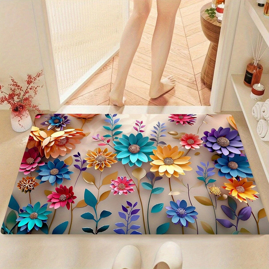 1pc multi-color floral print design bathroom mat, anti-slip, super absorbent and quick-drying shower floor mat, dry and soft ant TAVEN System LLC