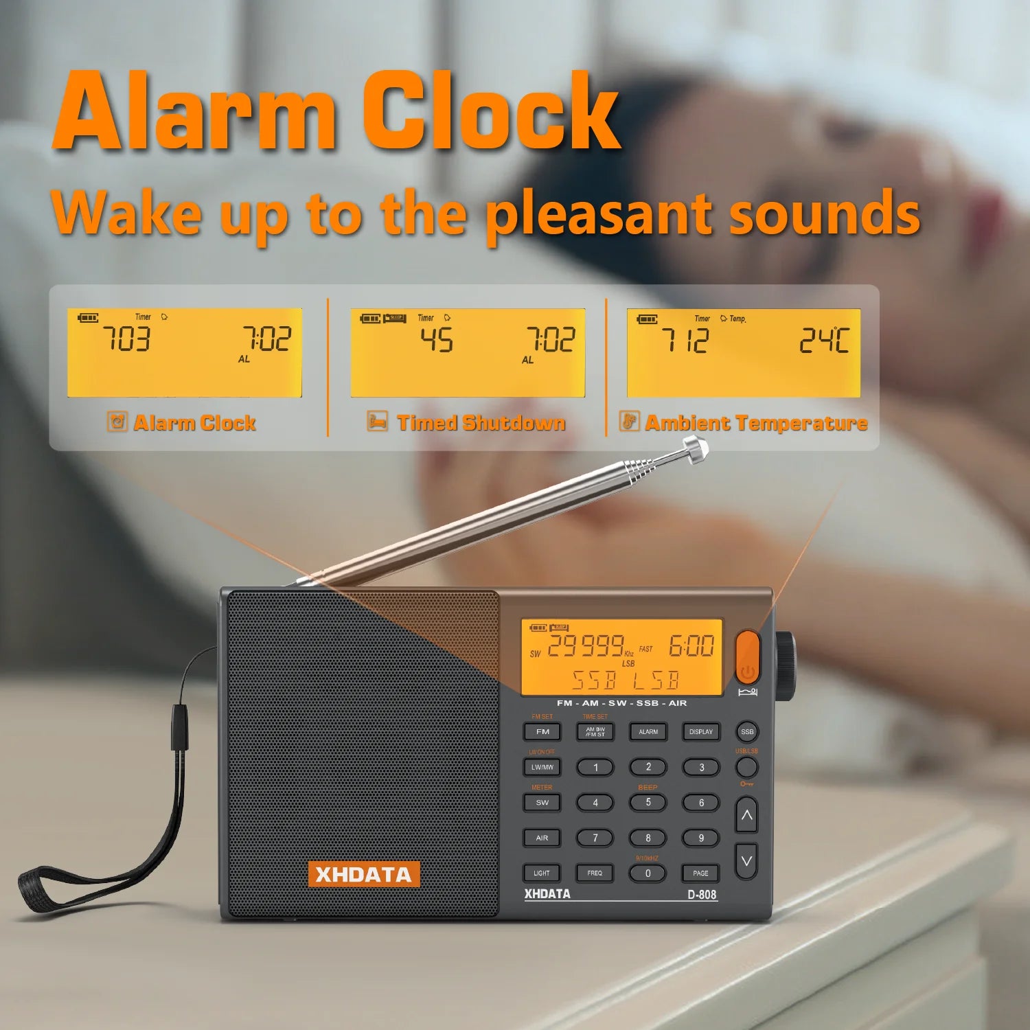 XHDATA D-808 AM/FM/SW/MW SSB AIR RDS Full Band Portable Radio with Multifunction Deep Sound Stereo Rechargeable Radio Receiver TAVEN System LLC