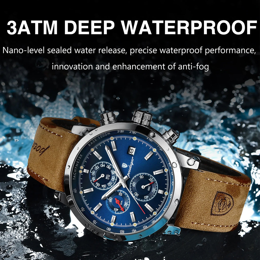 POEDAGAR Luxury Trendy Man Watch Date Waterproof Luminous Chronograph Men Watch Sports Male Stylish Leather Men's Quartz Watches - TAVEN System LLC
