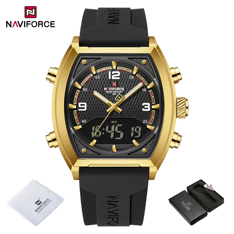NAVIFORCE Men's Watch Business Simple Original Quartz Watches for Man Waterproof Luminous Silica Band Quartz Analog LCD Display - TAVEN System LLC