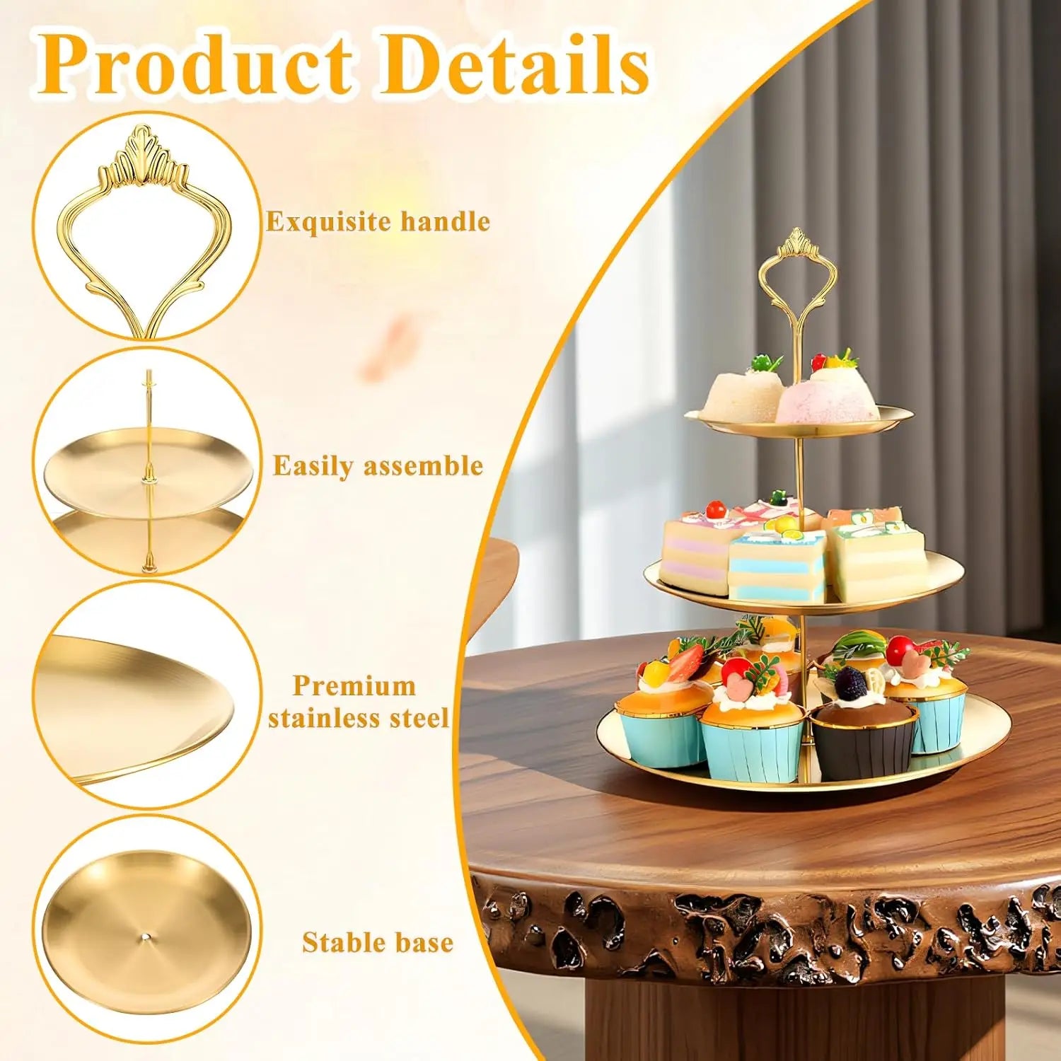 Wedding Gold 3-Tier Cake Stand - Luxury Dessert Display Rack for Bridal Shower Birthday Festival Celebration TAVEN System LLC
