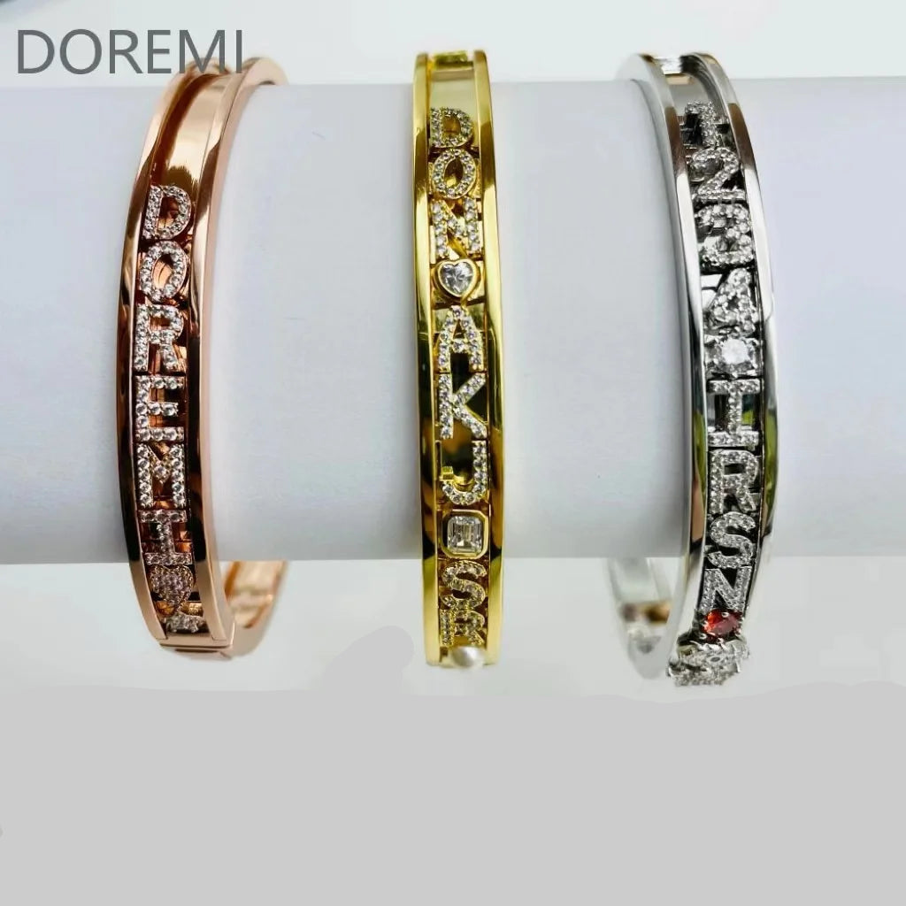 DOREMI Personalized Charms Slide Bangle English Letters 12 Birthstone Charm Heart Star Slide Bangle TAVEN System LLC