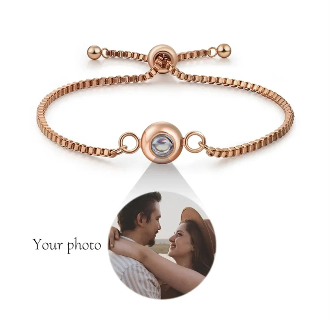 Custom Bracelet With Picture Inside Personalized Stainless Photo Projection Box Chain Bracelet Anniversary Memorial Jewelry Gift TAVEN System LLC