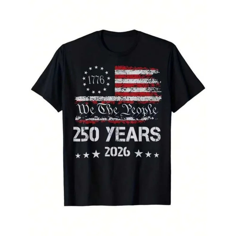 Independence Day 250th Anniversary 100% Cotton Men Women 2026 Summer Harajuku Style Men's Short Sleeve Fashion O-neck Tshirt TAVEN System LLC