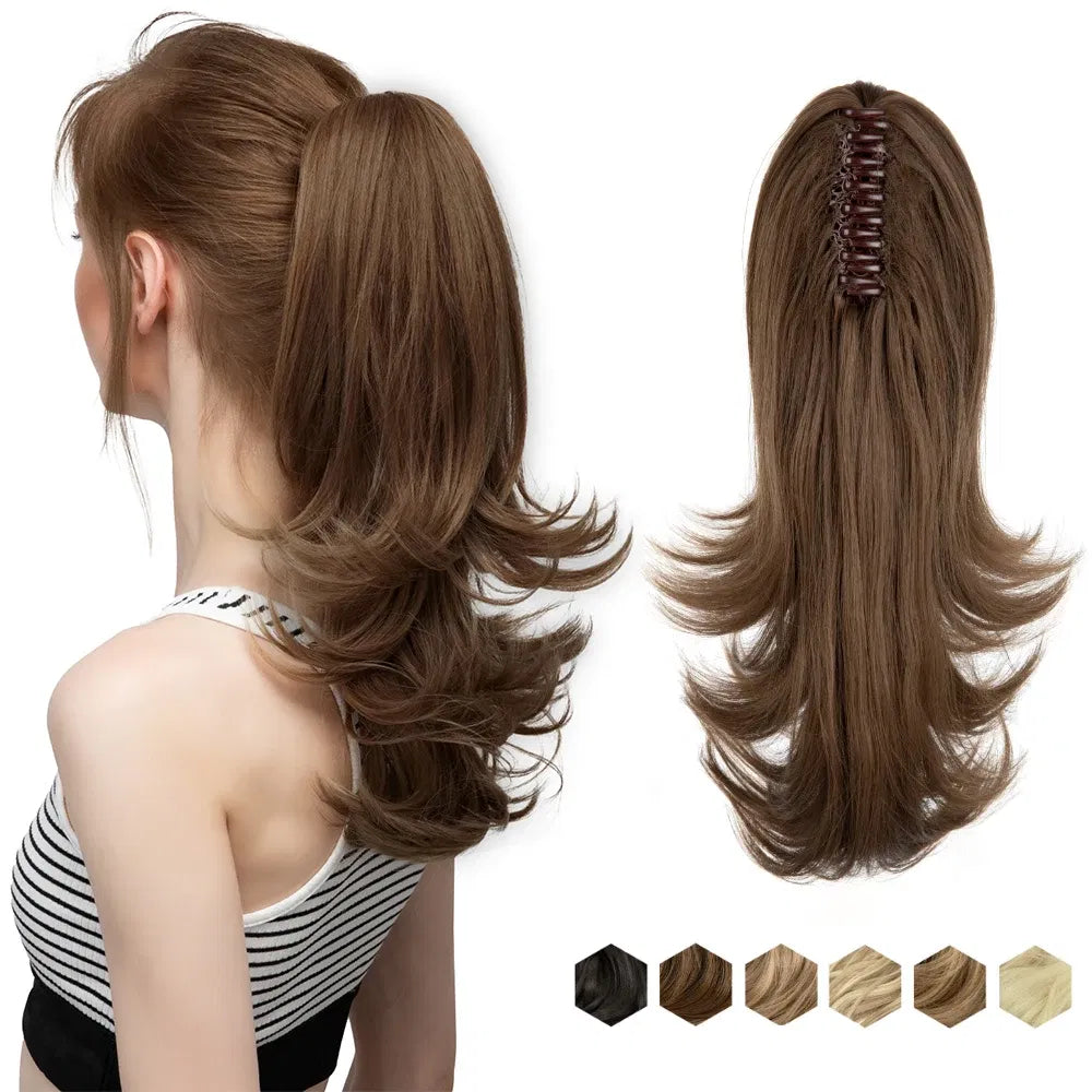 Color: P18/22, Bulk Buy: 1pc, Stretched Length: 14inches - Synthetic Claw Clip In Ponytail Hair Extensions Wavy Hairpiece 14" Fake Blonde Black Hair False Pigtail With Elastic Band Taven