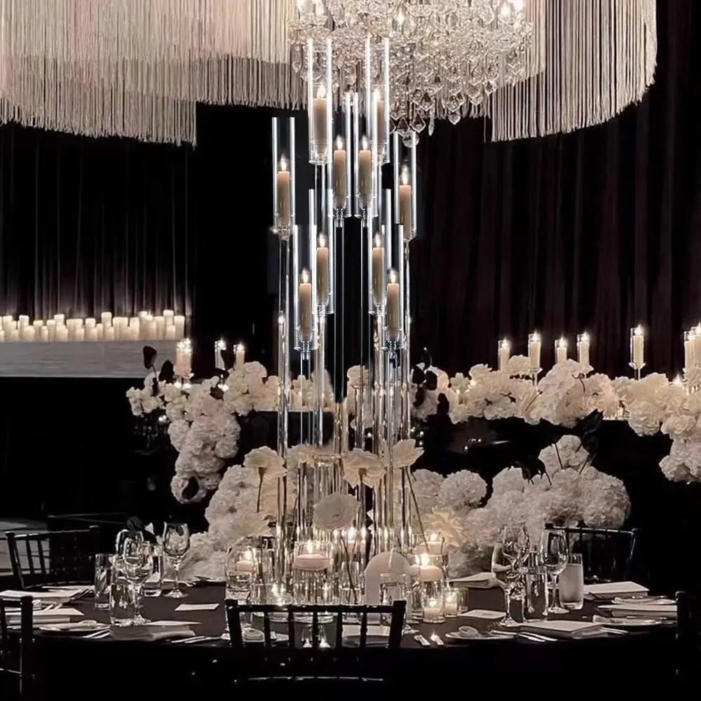 10Pcs Acrylic Floor Candelabra 10 Arm Candelabra Centerpiece for Wedding Clear Candle Centerpieces with AcrylicTaper Candlestick TAVEN System LLC