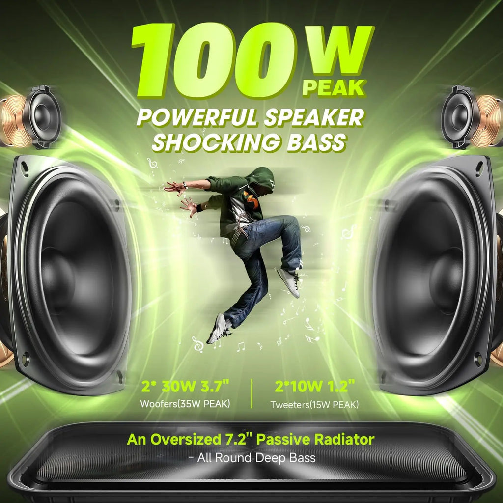 W-KING D9-1 Green Bluetooth Speaker, 100W Peak 60W HD IPX6 Portable Speaker Wireless Loud Waterproof Outdoor Party Large Boombox 2 Subwoofer/Ex-Large Passive Radiator-All Round Deep Bass/40H/PowerBank/TF/AUX/EQ TAVEN System LLC