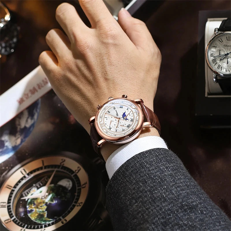 CHENXI 976 Multi functional Clock True Three Eye Six Needle Lunar Calendar Business Quartz Leather Men's Watches montres hommes - TAVEN System LLC