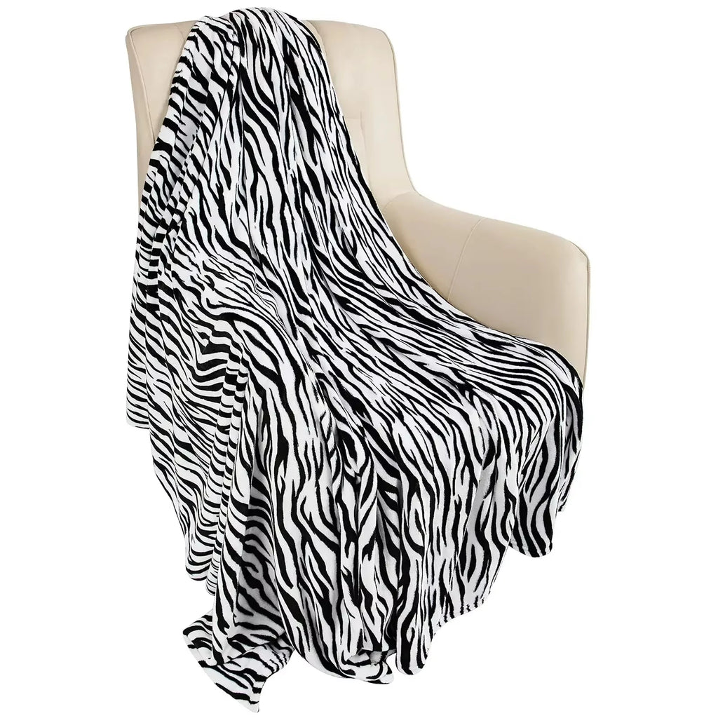 Black White Zebra Flannel Fleece Throw Blanket - Fuzzy Soft Lightweight, Warm Cozy for Couch & Bed TAVEN System LLC