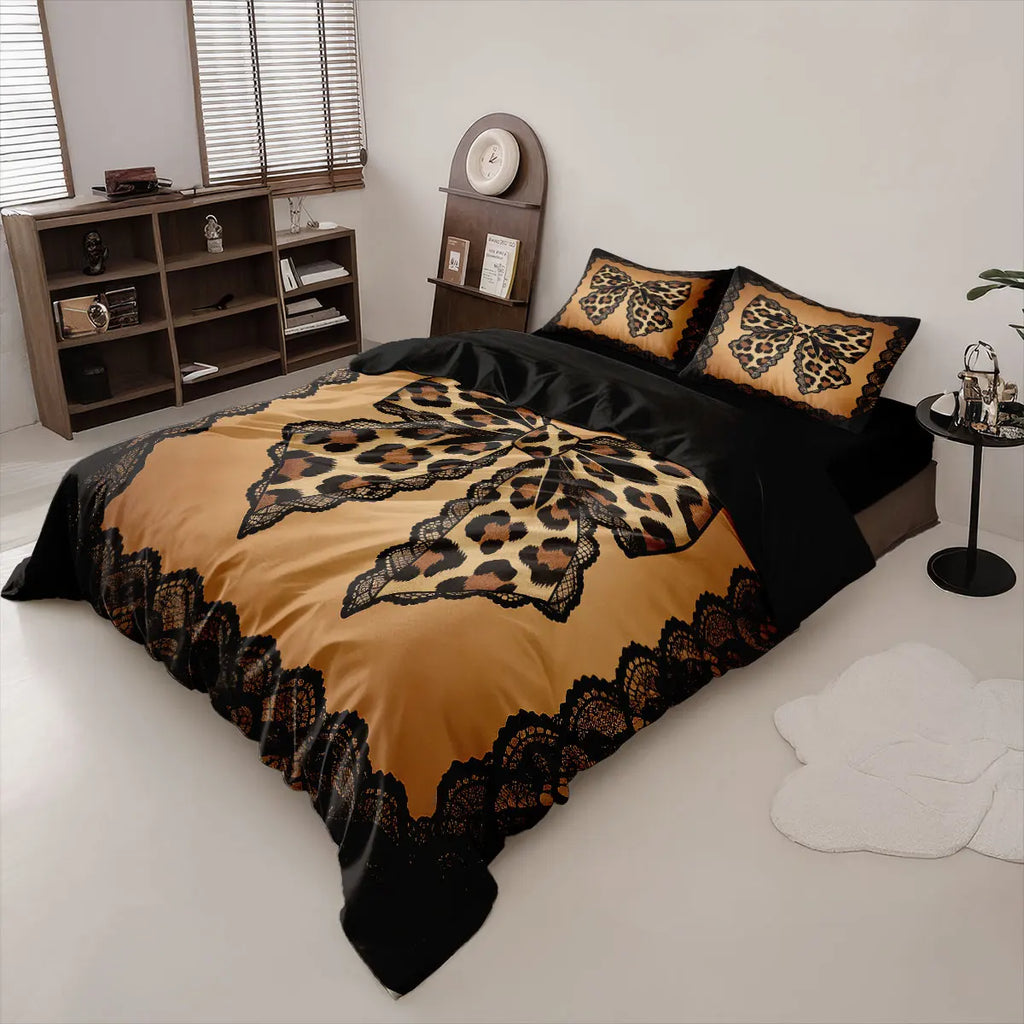 3pcs Leopard Print Butterfly Print Coreless Duvet Cover Set, Multi Size Bedding Decoration, Machine Washable TAVEN System LLC