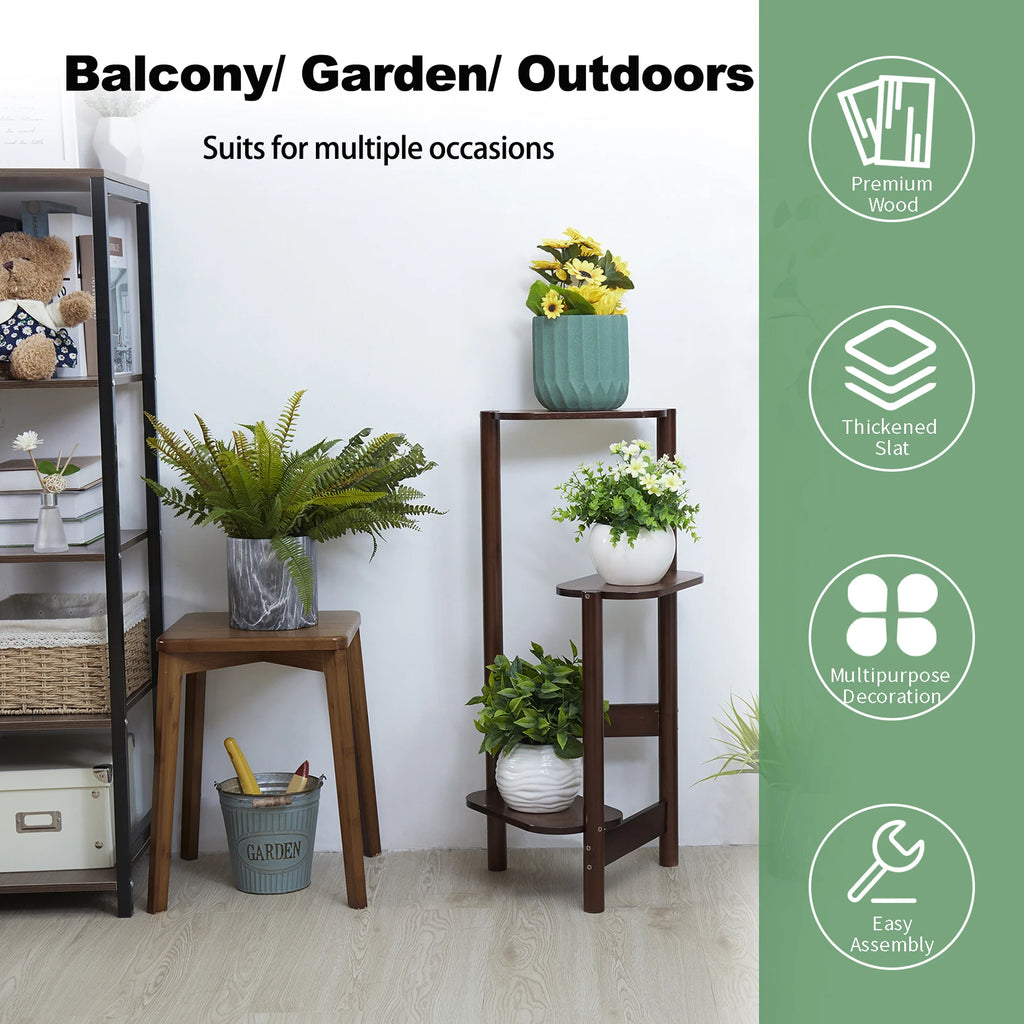 3 tier bamboo corner plant stand for balcony and indoor plants