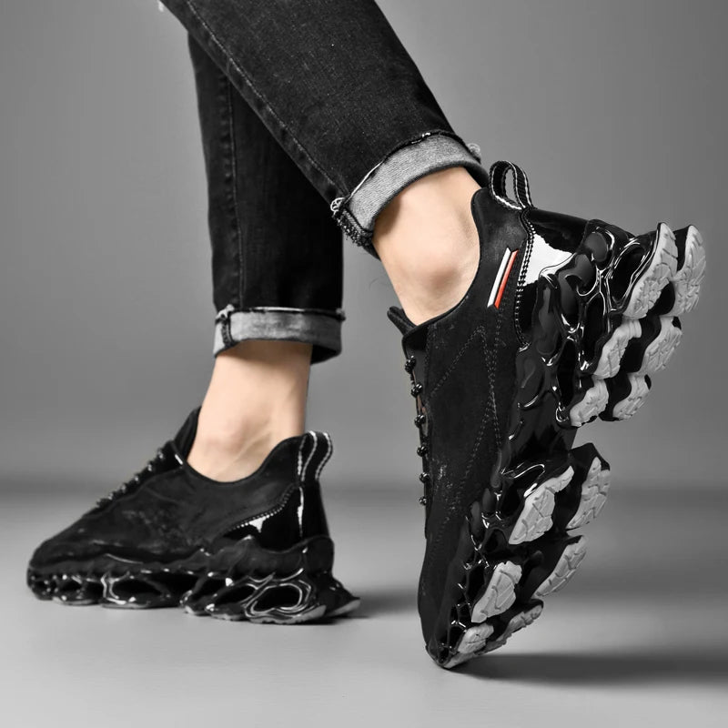 Men Leather Sneakers Lightweight Breathable Casual Running Shoes