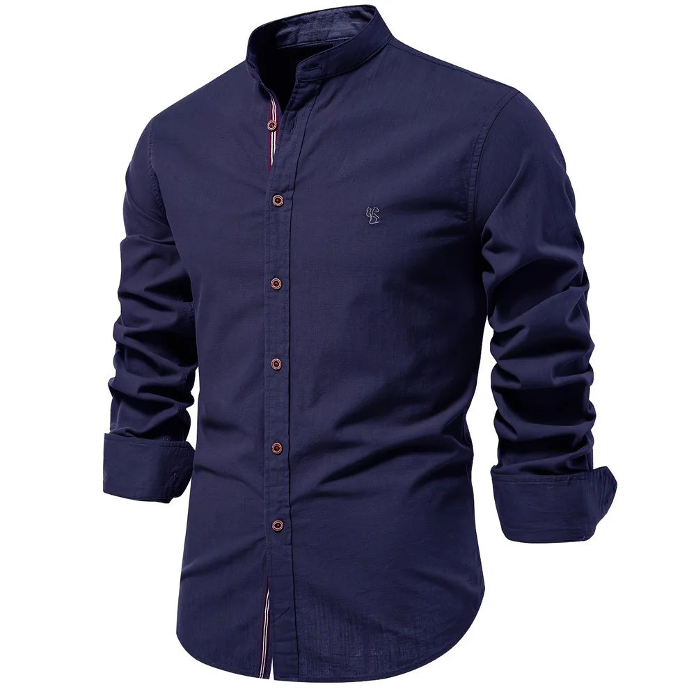 Men’s Cotton Linen Long Sleeve Solid Color Business Shirt TAVEN System LLC