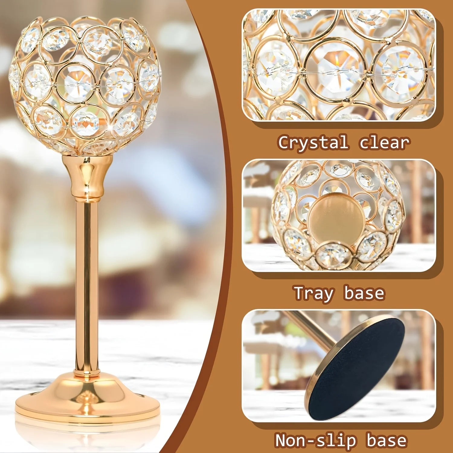 6pcsGold Crystal Candle Holder Sparkling Bowl Candle Holder With Candle High Crystal Candle Holder Dining Table Wedding Centerpiece For Wedding Party Housewarming Gifts TAVEN System LLC