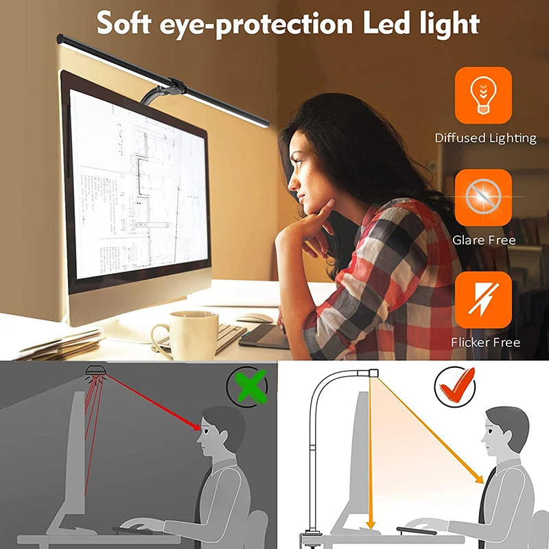 LAOPAO Double Head LED Desk Lamp EU/US Architect Desk Lamps Office 24W Brightest 5Color Modes and 5 Dimmable Eye Protection lamp TAVEN System LLC