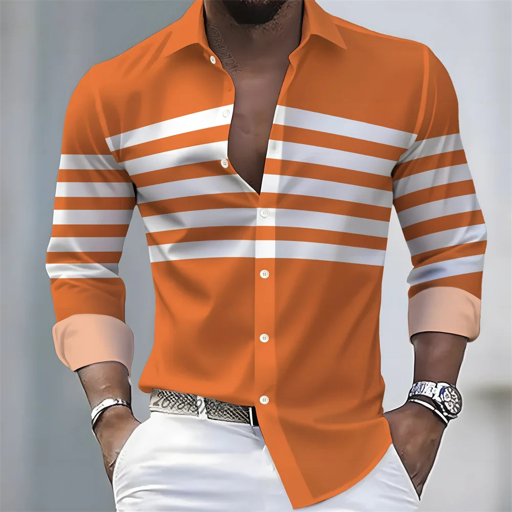 Men Striped Long Sleeve Slim Fit Casual Lapel Shirt TAVEN System LLC