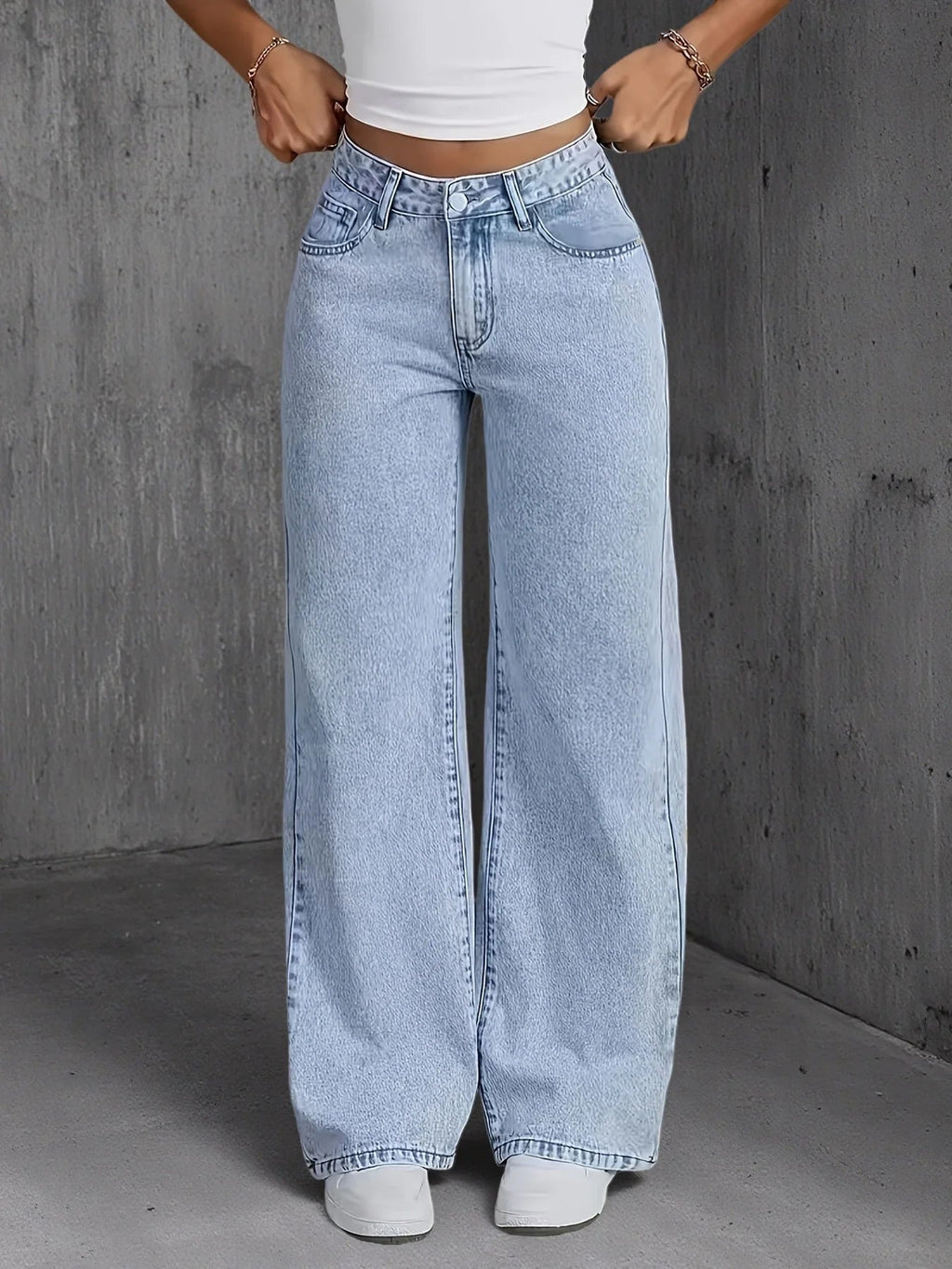 Women's light blue Y2K high waist wide leg denim jeans