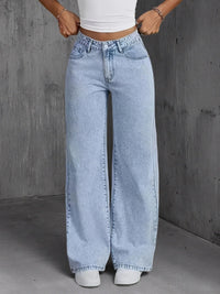Women's light blue Y2K high waist wide leg denim jeans