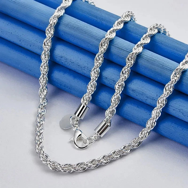 Charm 925 sterling silver Accessories Men 4MM 40-60cm 2PCS Rope Chain Necklace Bracelet Women Fashion Wedding Gift Jewelry TAVEN System LLC