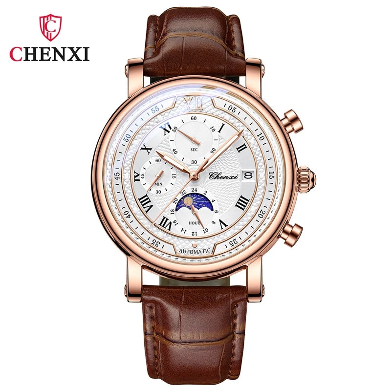 CHENXI 976 Multi functional Clock True Three Eye Six Needle Lunar Calendar Business Quartz Leather Men's Watches montres hommes - TAVEN System LLC
