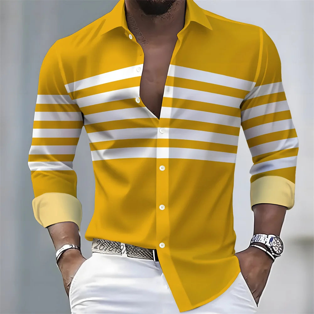 Men Striped Long Sleeve Slim Fit Casual Lapel Shirt TAVEN System LLC
