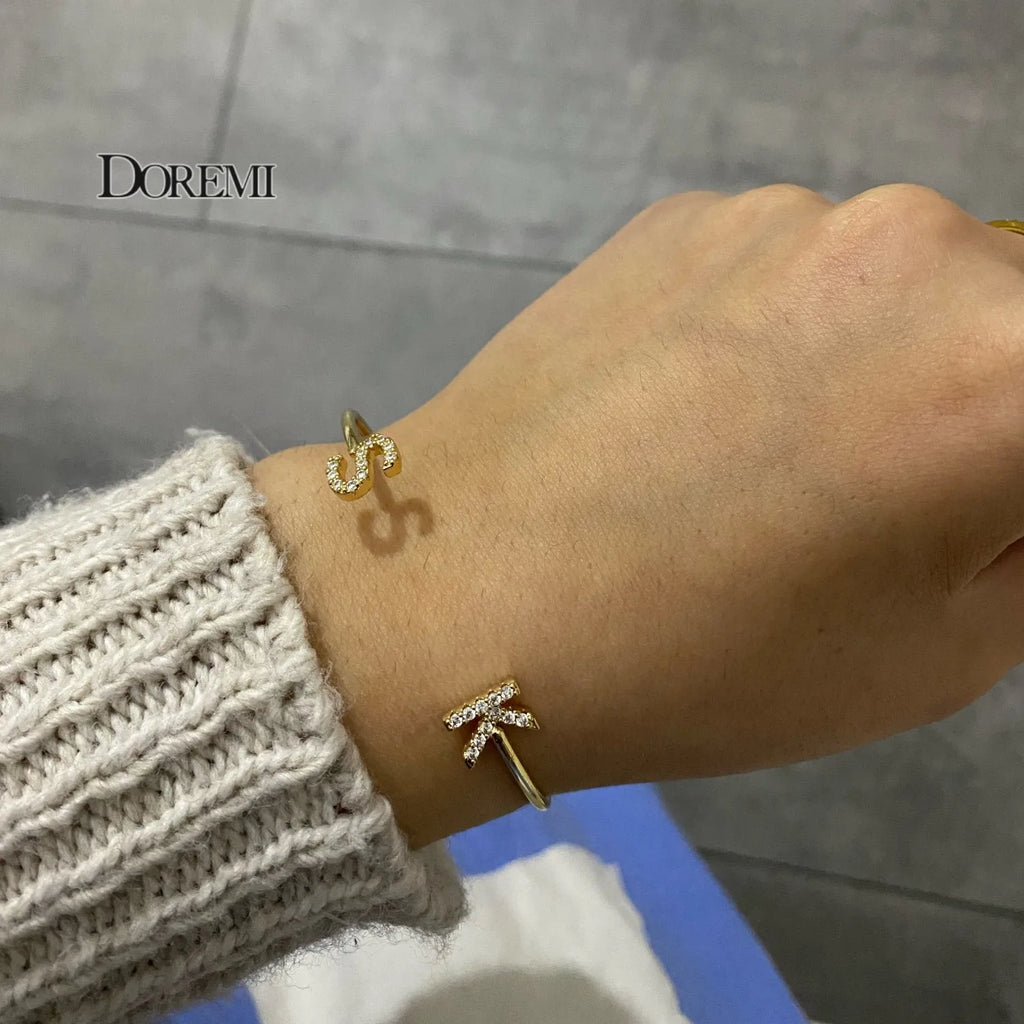 DOREMI Custom Letter Bracelet Baby bangle Zirconia Pave Setting Initial bracelet Child & Adult size for  Unique Cuff Jewelry TAVEN System LLC