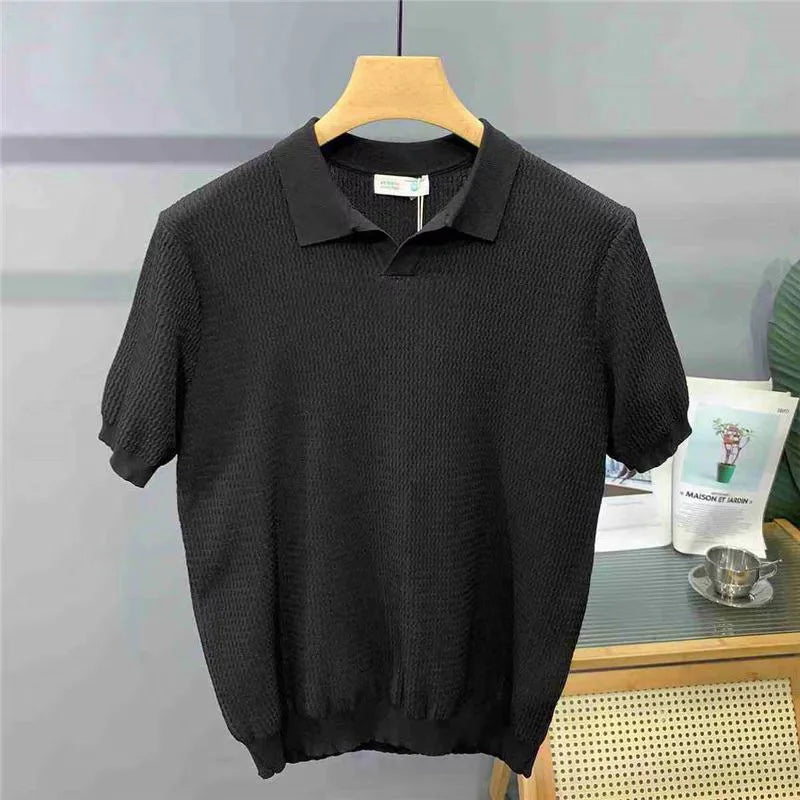 Men Ice Silk V Neck Polo Shirt Slim Fit Summer Breathable Casual Tee TAVEN System LLC