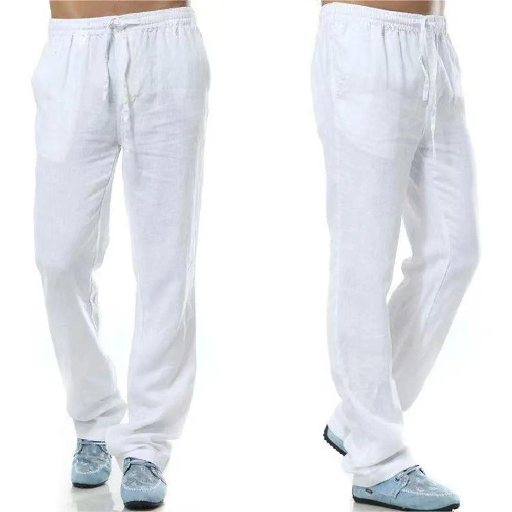 Men's Cotton Linen Pants Elastic Waist Casual Straight Trousers TAVEN System LLC