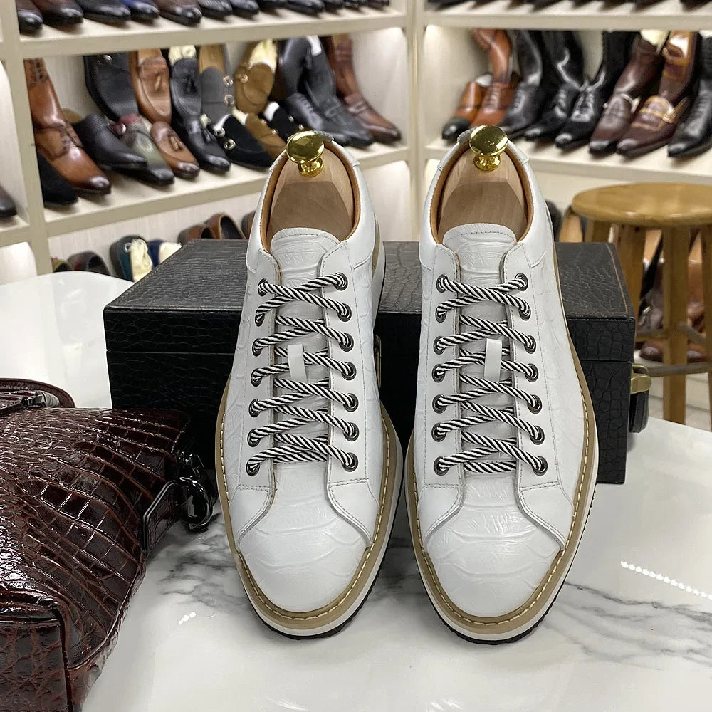 Classic Mens Casual Shoes Genuine Leather Lace-Up Fashion Sneakers Luxury Brand Alligator Print Street Travel Flat Shoes for Men TAVEN System LLC