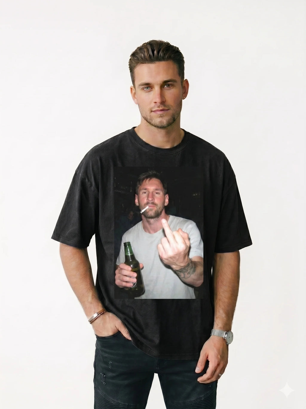 Lionel Messi "Off-Duty Fun" Graphic 100% Cotton Short-Sleeve T-Shirt – Printed Graphic Tee, Hip-Hop Style (Perfect Gift for Fans) – New Summer Release TAVEN System LLC