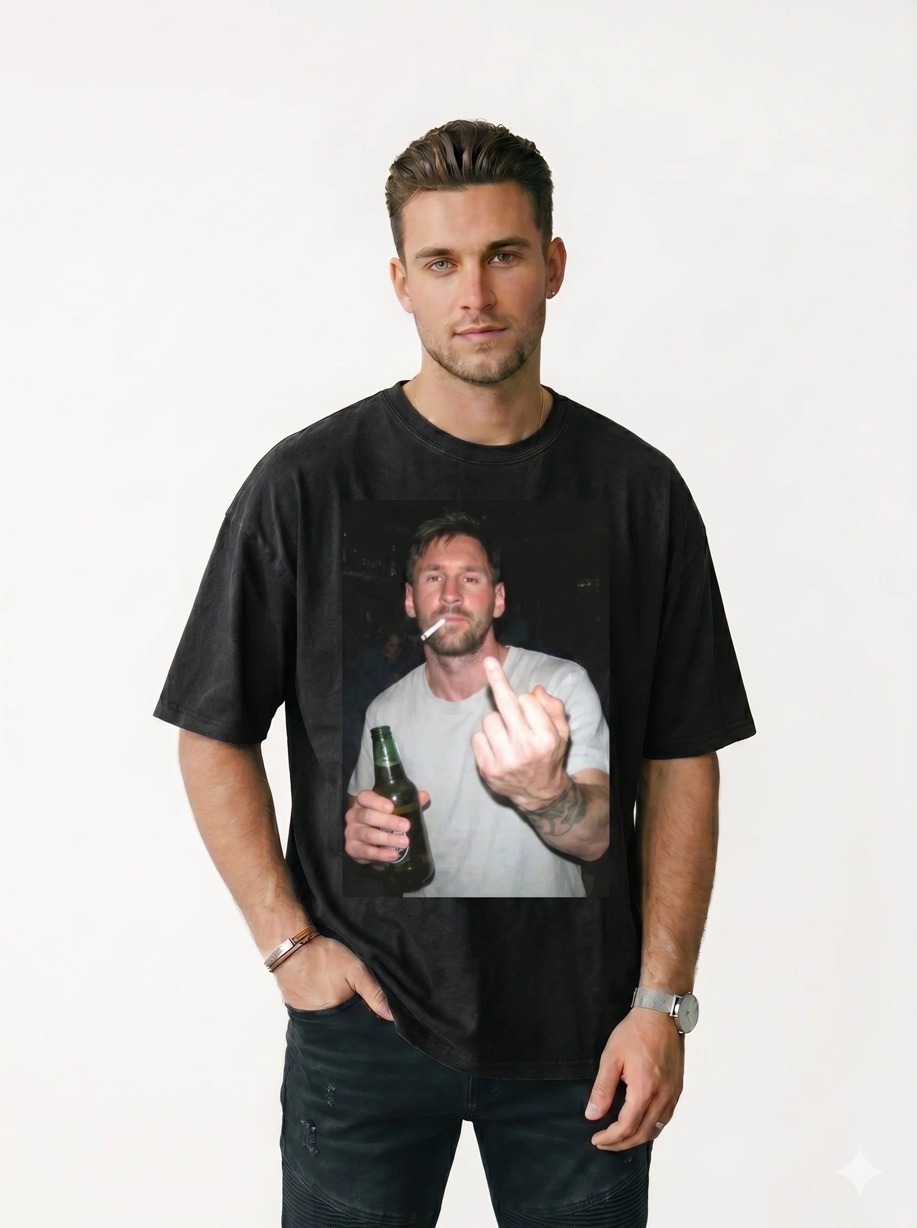 Lionel Messi "Off-Duty Fun" Graphic 100% Cotton Short-Sleeve T-Shirt – Printed Graphic Tee, Hip-Hop Style (Perfect Gift for Fans) – New Summer Release TAVEN System LLC