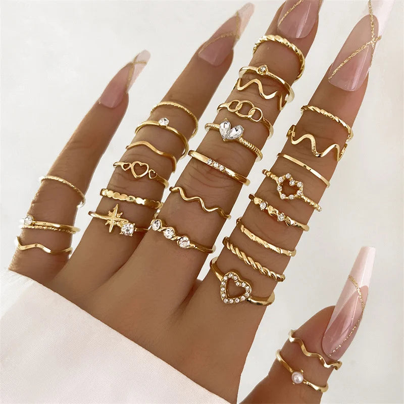 Fashion Geometric Knuckle Rings Set For Women Vintage Crystal Heart Gold Color Rings Girls Party Jewelry Accessories Gifts 2025 TAVEN System LLC