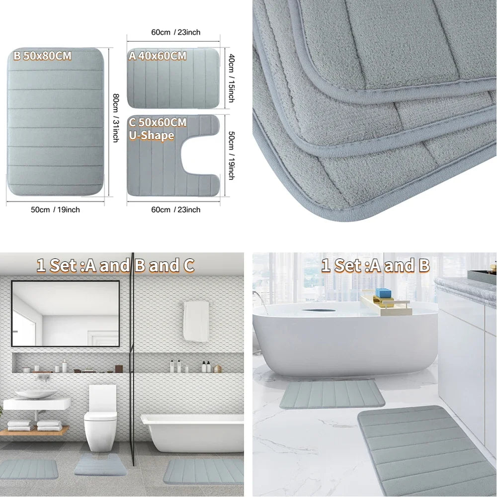 Super Absorbent Bath Mat Memory Foam Carpet Non-slip Bathroom Rug Bathtub Side Floor Rugs Shower Room Doormat Toilet Footpad TAVEN System LLC