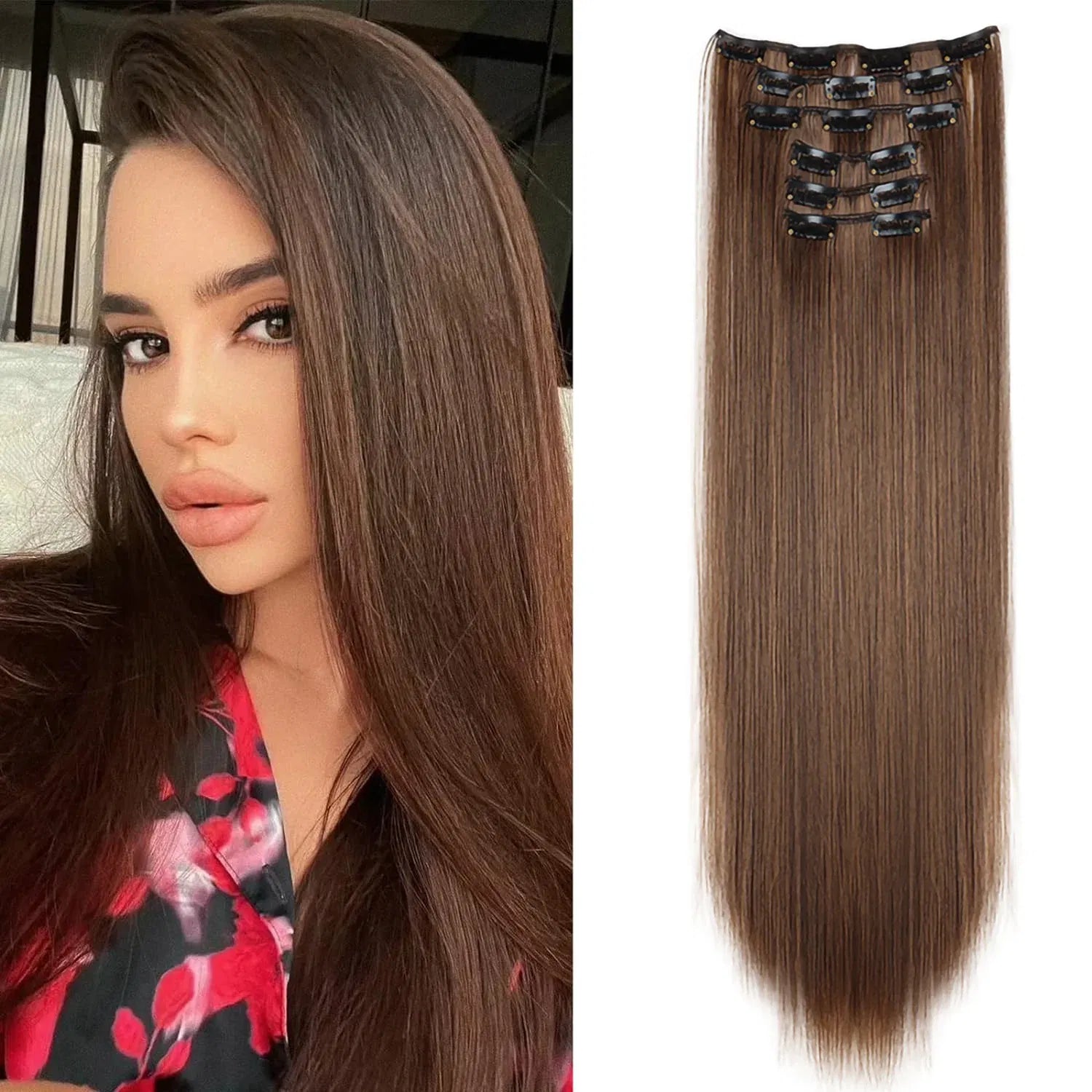Color: #35, Stretched Length: 24inches - 24Inch 16 Clips in Hair Extensions Long Straight Hairstyle Synthetic Blonde Black Hairpieces Heat Resistant False Hair Daily Use Taven