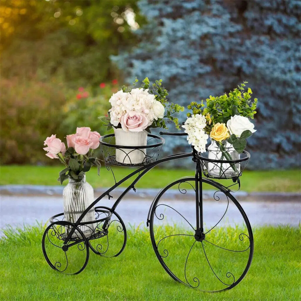 3 tier bicycle metal plant stand for garden flower pots display
