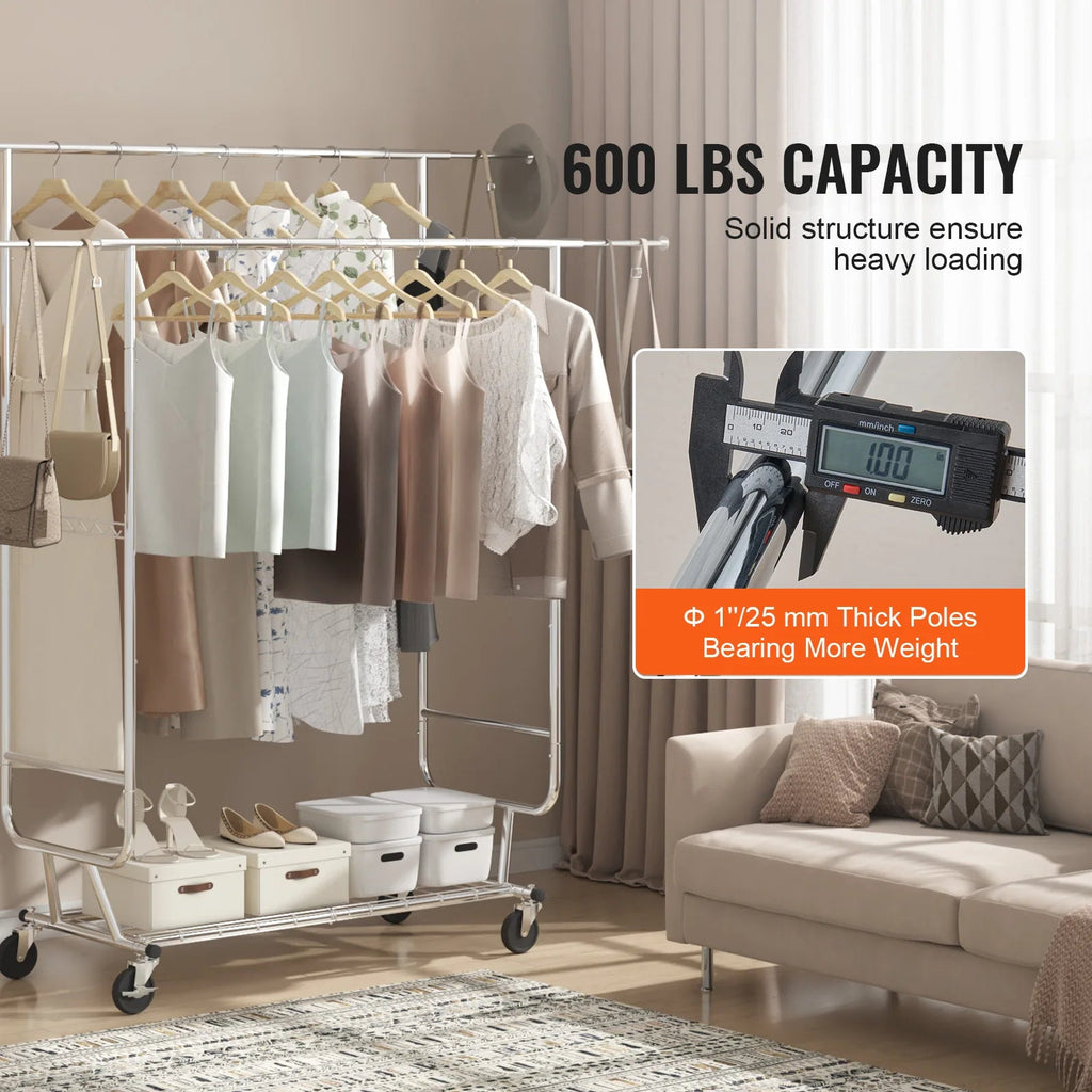 SucceBuy Heavy Duty Adjustable Rolling Garment Rack with Shelf TAVEN System LLC
