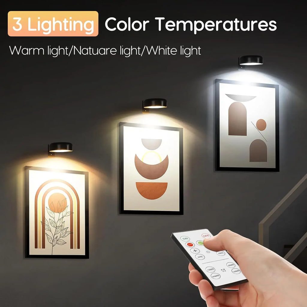9-Pack Black Picture Lights for Wall, Battery Operated with Remote and Timer, 3 Color Temperatures & Dimmable, Art Display Light for Picture Frame Artworking Portrait，Wireless Wall Decor Puck Lights TAVEN System LLC