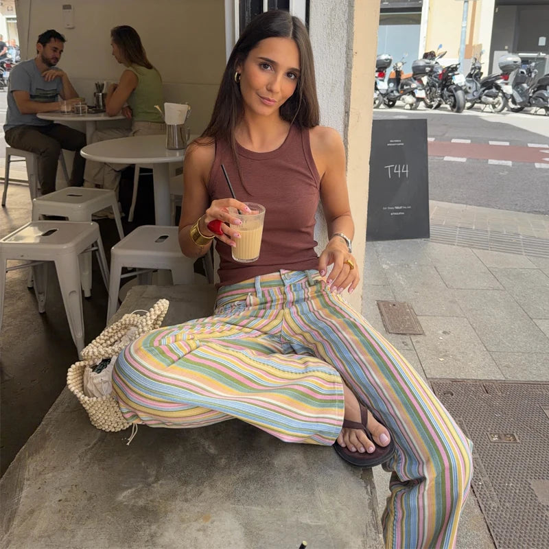 MUJER Striped Women's Jeans Pants Low Rise Baggy Pants Jeans Women Fashion Summer Denim Trousers Women Wide Leg Pants for Women TAVEN System LLC