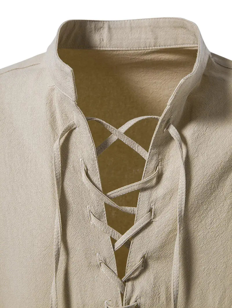Men's  Casual Henley Shirt  Stand Collar Long Sleeve with Drawstring Cuffs Casual Henry Collar Shirt TAVEN System LLC